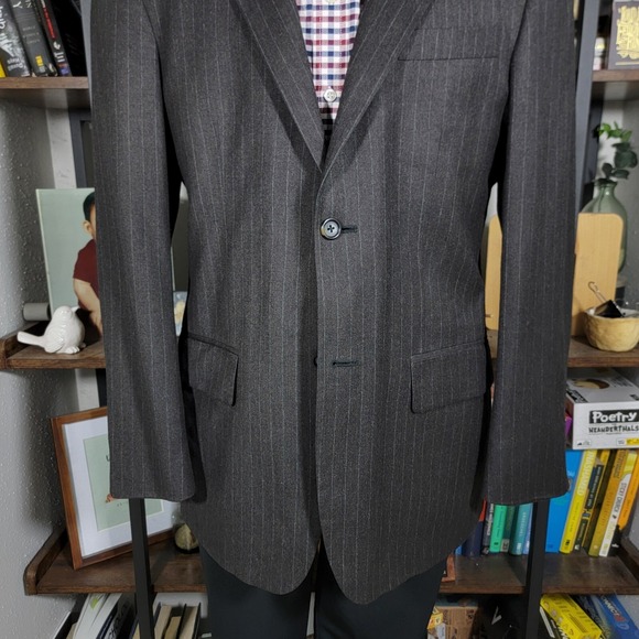 Nautica Men's Flannel Sport Coat Blazer Two Button Brown Striped Wool Size 40R - Picture 11 of 16